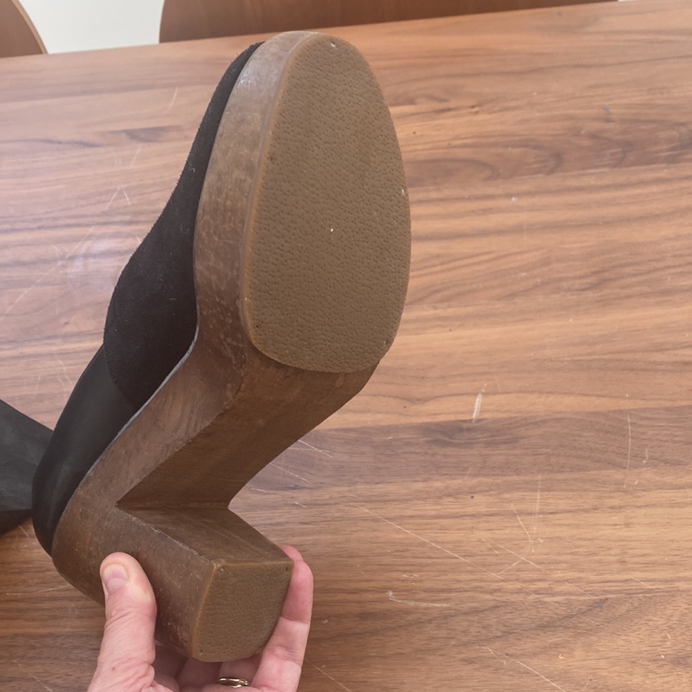 Black Platform Heel Loafers - Women's Chunky Wood Block Heels - Picture 2 of 4